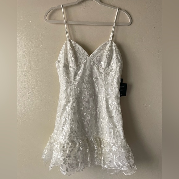 Lulu’s Ivory Floral Embroidered Ruffled Mini Cocktail Dress - Picture 2 of 13